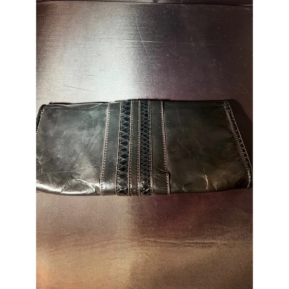 Anya‎ Hindmarch for Target Black Faux Leather Snakeskin Trim Buckle Clutch Bag